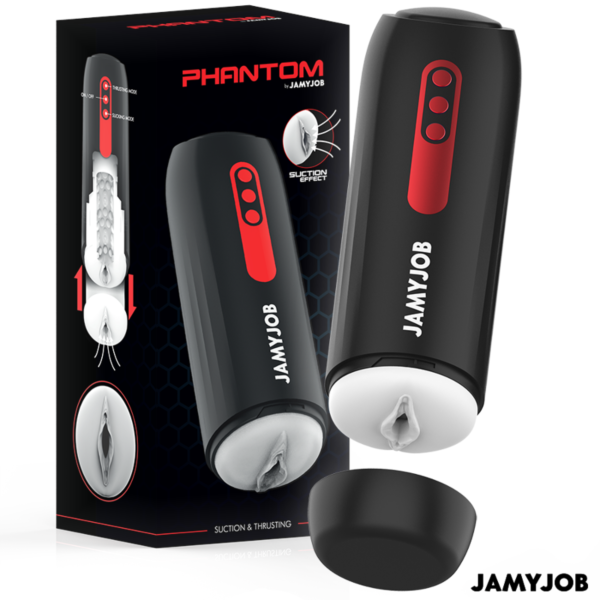 Svart automatisk masturbator Jamyjob Phantom med röda detaljer
