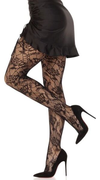 Svarta nätstrumpbyxor Leg Avenue Bow Net Tights med vävda rosetter i nätet