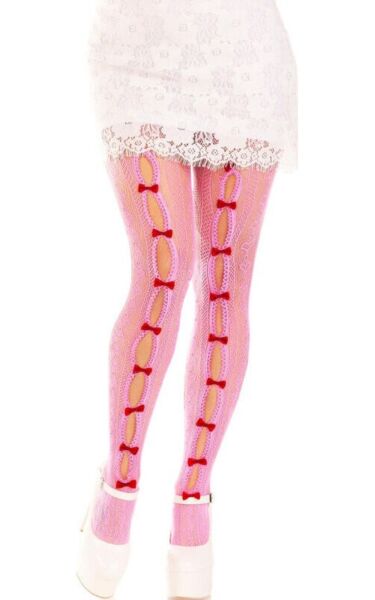 Nätstrumpbyxor Leg Avenue Sweetheart Striped, randiga med hjärtan och små rosetter