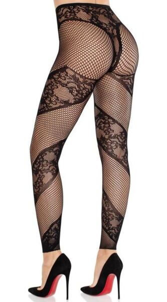 Fotlösa strumpbyxor Leg Avenue Lace and Net Illusion i svart, av nät med spetspaneler