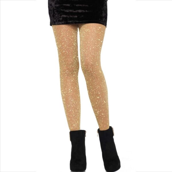 Genomskinliga strumpbyxor Leg Avenue Lurex Shimmer Gold, guldfärgade med glans