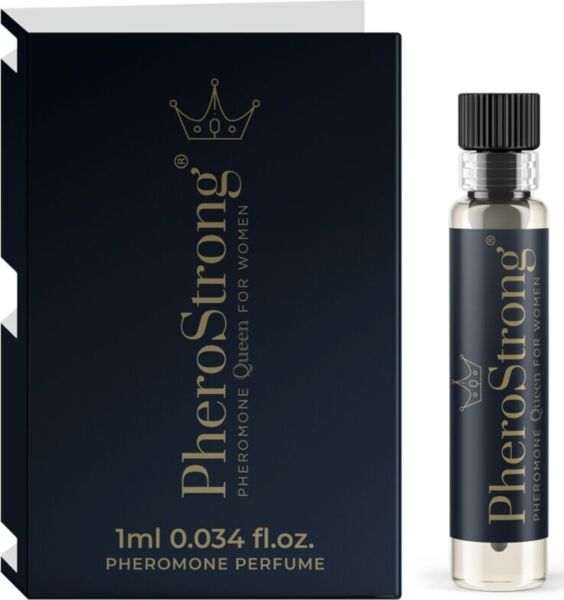 Flaska på 1 ml med parfymen med feromoner PheroStrong Queen för kvinnor