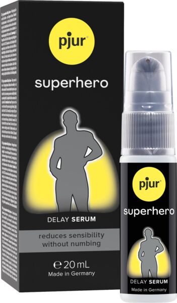 Flaska på 20 ml med fördröjande serum Pjur Superhero Delay Serum