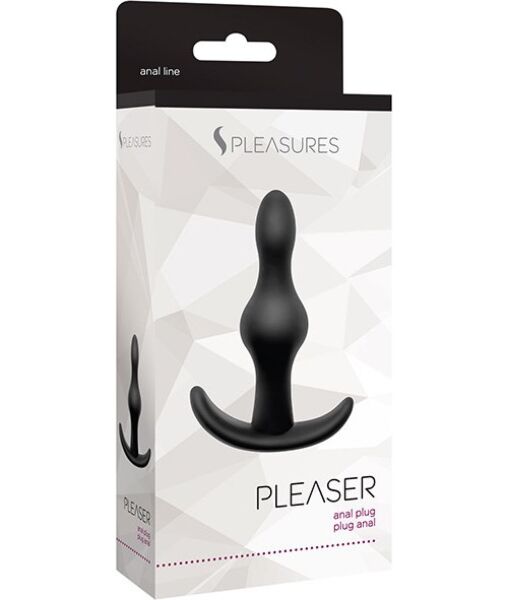 Svart analplugg S Pleasures Pleaser med två gradvisa kulor och bas som stopp