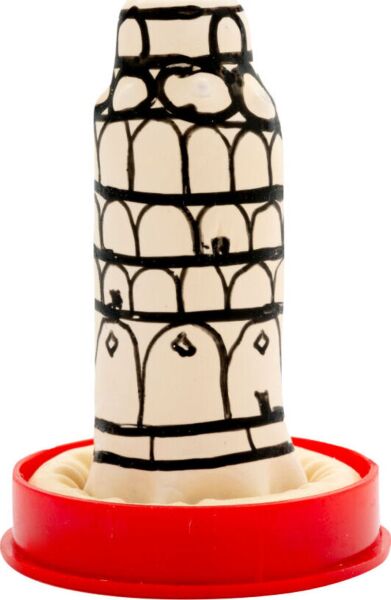 Dekorativ kondom Condomerie Pisa Tower med motiv av det lutande tornet i Pisa