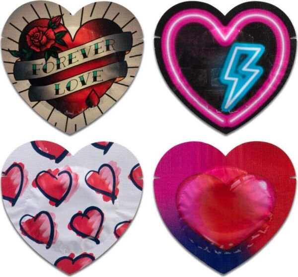 Kondomer Pasante Red Heart Shape 144, röda och i hjärtformade förpackningar
