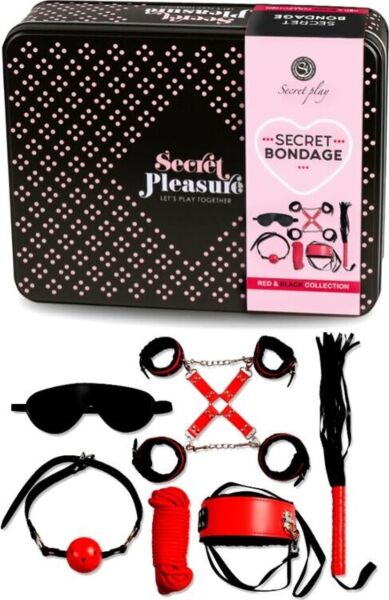 BDSM-set Secret Bondage Röd och svart från Secret Play, med delarna i konstläder och repet