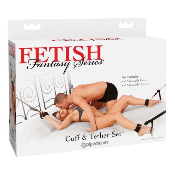 Bondageset Pipedream Fetish Fantasy Cuff & Tether Set med handledsmanschetter, ankelmanschetter och nylonband