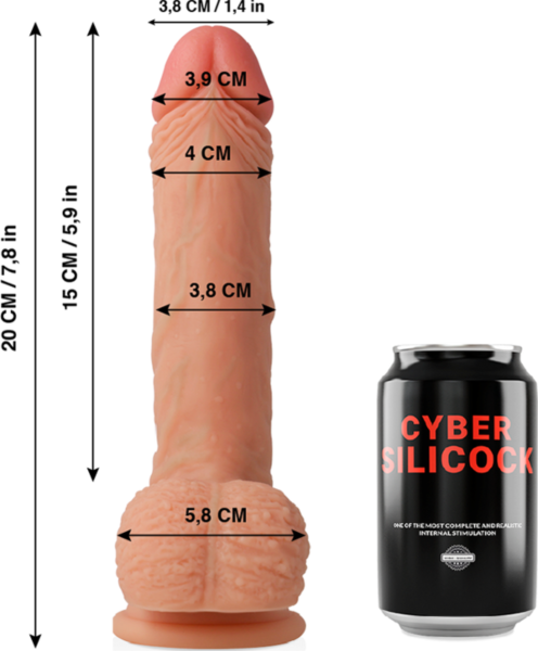 Realistisk dildo Cyber Silicock Freeman, 20 cm, med testiklar och sugkopp