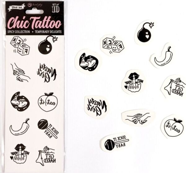 Set med tillfälliga tatueringar Secret Play Spicy Collection