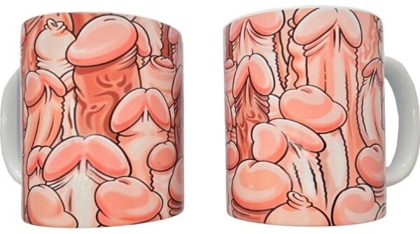 Penismugg i keramik, Diablo Picante Color Penis Mug, med färgglada penismotiv och vitt öra