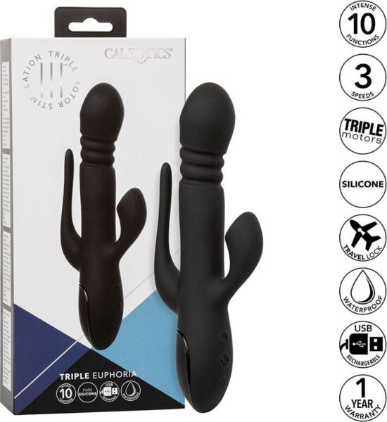 Kaninvibrator CalExotics Triple Euphoria med skaft, klitorissugare och svans