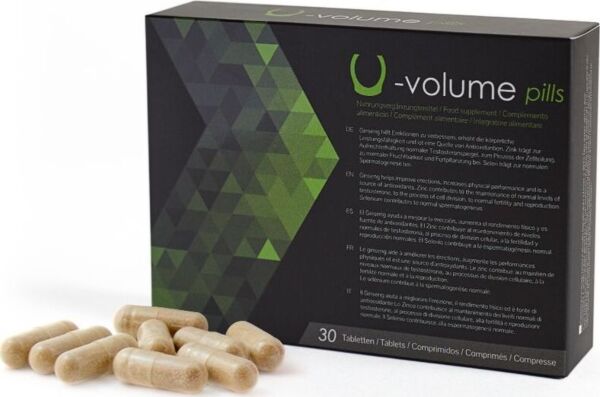 Ask med kosttillskottet 500Cosmetics U-Volume Pills, med tabletter