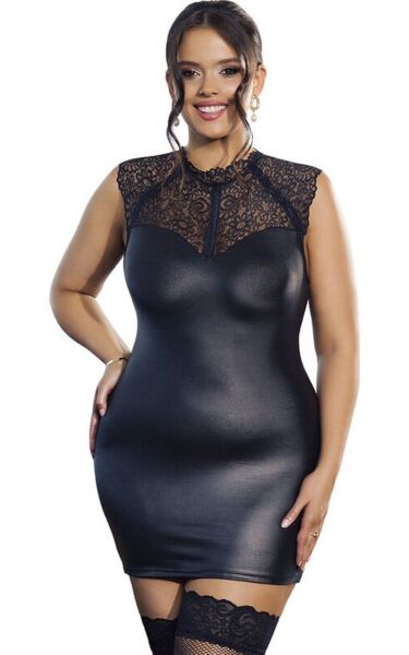 Negligé Subblime Black Lace Leather i svart spets med läderdetaljer