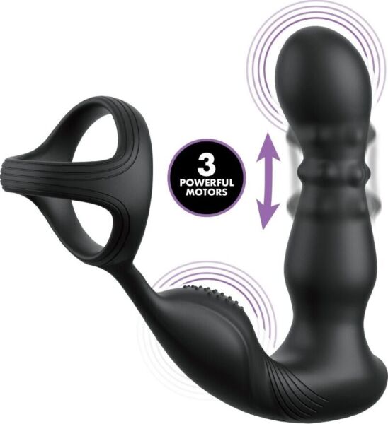 Svart analvibrator Fantasy Elite Ass-Gasm Taint-alizer med roterande kulor för mellangården