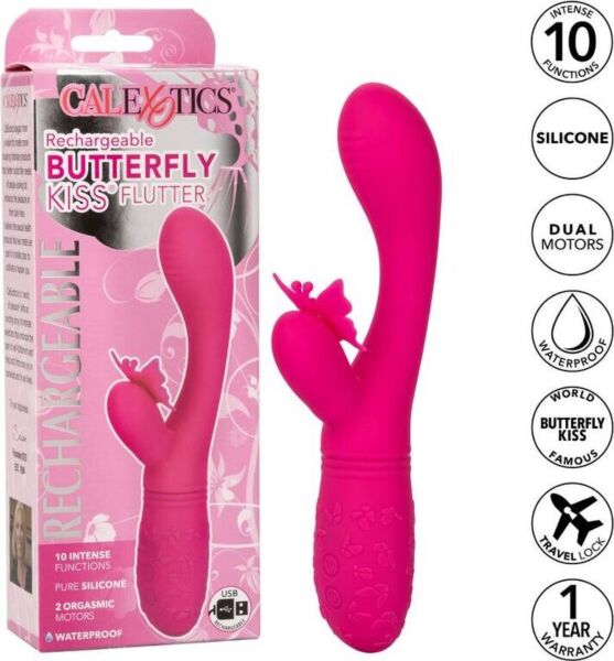 Rosa vibrator CalExotics Butterfly Kiss Flutter, med arm för G-punkten och fjäril
