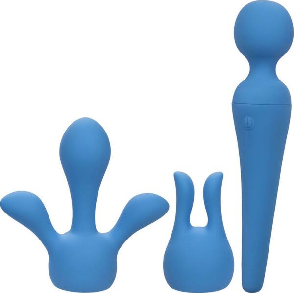 Massagestav Couture Collection Body Wand Kit från CalExotics, blå, med sina två huvuden