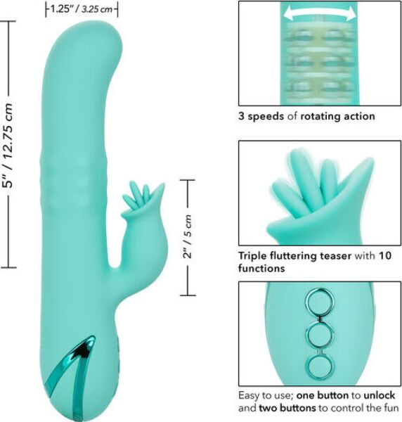 Rabbitvibrator CalExotics Bel Air Bombshell, med roterande skaft och yttre stimulator