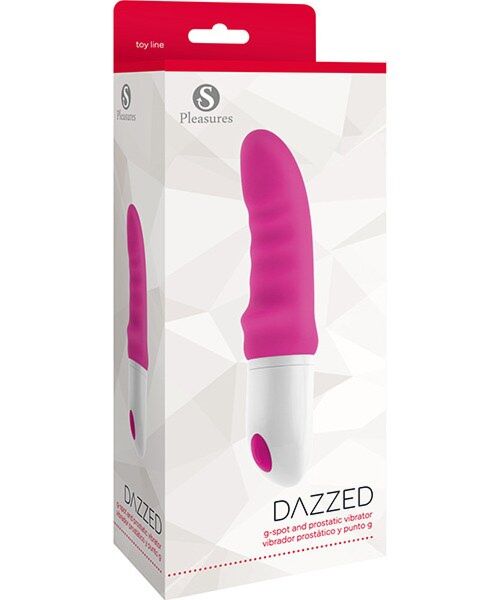 Vibrator S Pleasures Dazzed Pink i rosa och vitt, med vågformat skaft