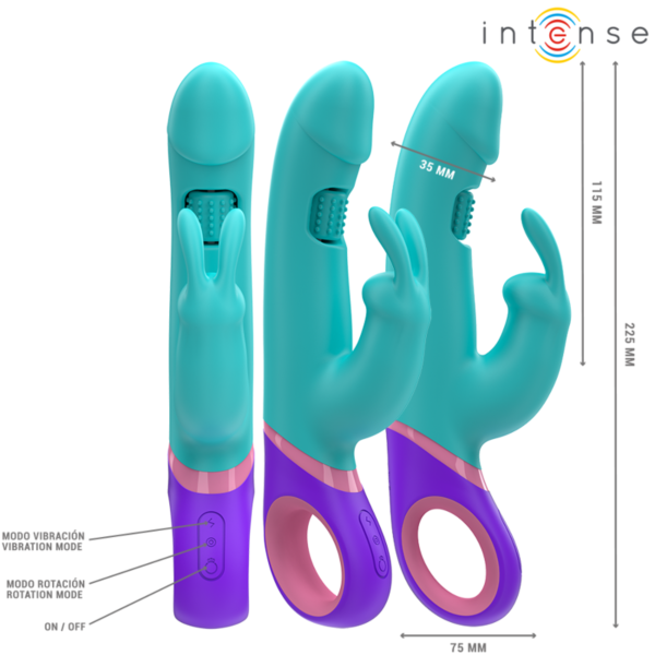 Blå rabbitvibrator Intense MONICA med roterande G-punktsstimulator