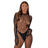 Bodystockings Lace Gloved Leopard Print Catsuit with Open Back