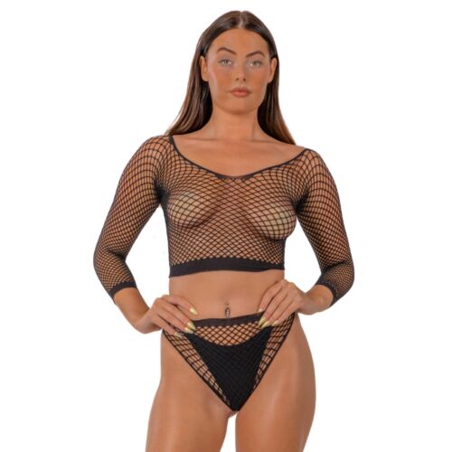 Lingerie Set Lace by LJ Fence Net Crop Top och Bottoms