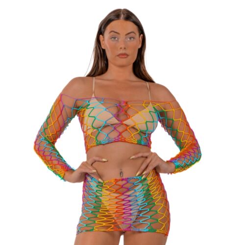 Sexig Lingerie Lace Rainbow Crop Top och Kjolset