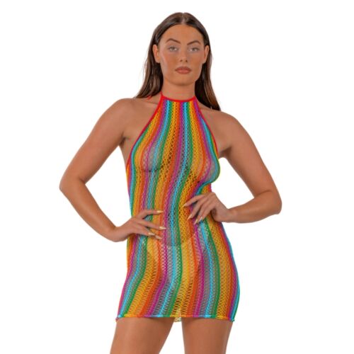 Lingerie Lace Rainbow Halter Neck Dress med öppen rygg