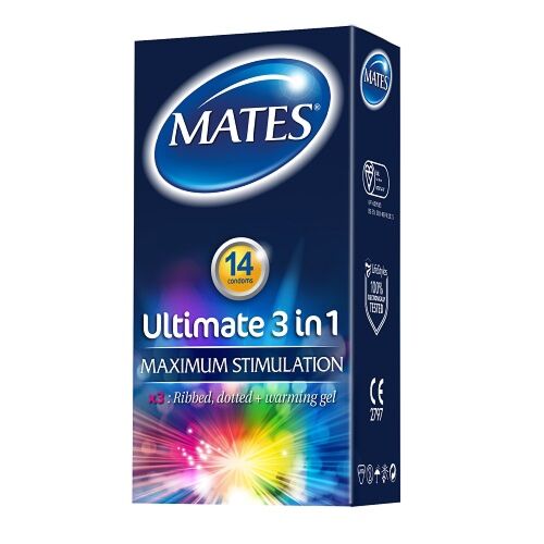 Kondom Mates Ultimate 3 in 1 Ribbad och Dotted