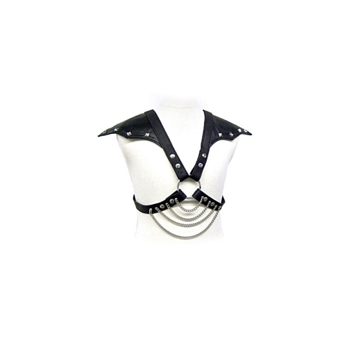 BDSM Sele LEATHER BODY - METAL AND SHOULDERS med justerbara remmar