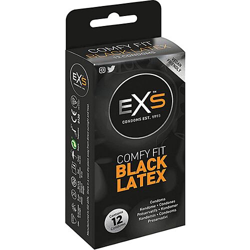 Kondomer Exs Black Latex 12-pack med anatomisk form