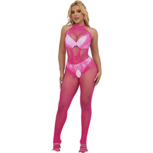 Bodystocking Sublime Crotchless Fishnet med Hög Hals