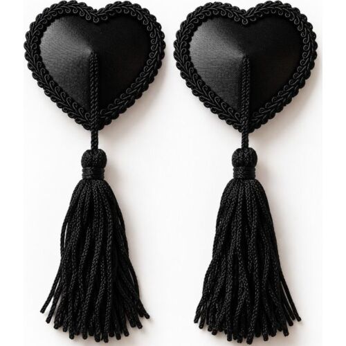 Hjärtformade nippelskydd CHILIROSE ACCESORIES CR 4897 med svarta tofsar