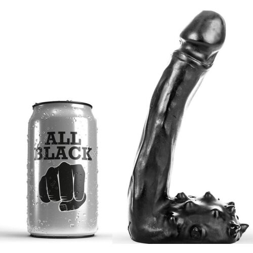 Dildo All Black 19 cm med detaljerade bollar