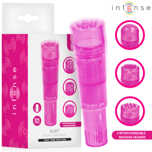 Minivibrator INTENSE FUN TOYS KURT med 4 utbytbara huvuden rosa