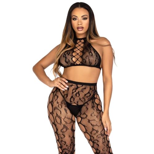 Crop Top och Crotchless Tights Leg Avenue med leopardmönster