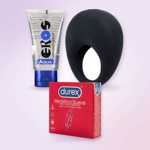Kit för par med vibrerande ring från Pretty Love, kondomer och glidmedel