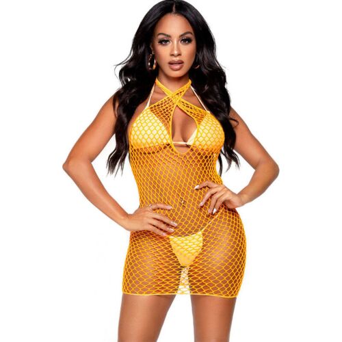 Sexig Klänning Leg Avenue Nät Kryssad Halter Mini