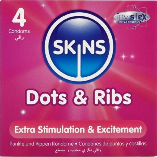 Premium Kondomer Skins Dots & Ribs Pack 4 för Förbättrad Njutning