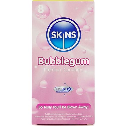 SKINS Bubbelgum Kondomer Pack om 8 med Extra Glidmedel