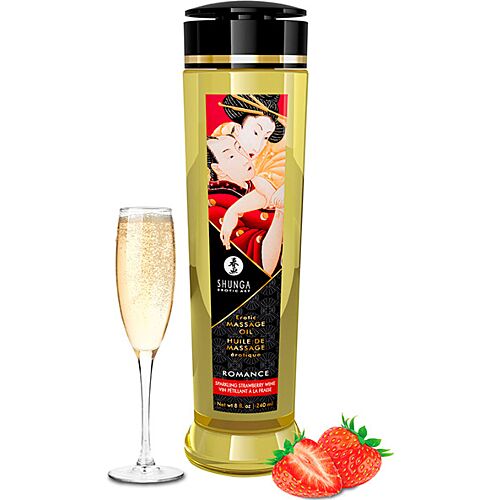 Massageolja Shunga Romance med jordgubbar och champagne