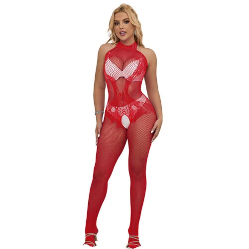 Bodystocking SUBBLIME mönstrad nät och spets med hög krage