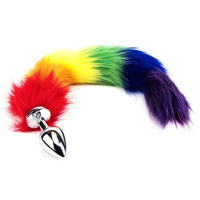 Buttplug Furry Fantasy Rainbow Tail med konstfilt Buttplug Furry Fantasy Rainbow Tail med konstfilt