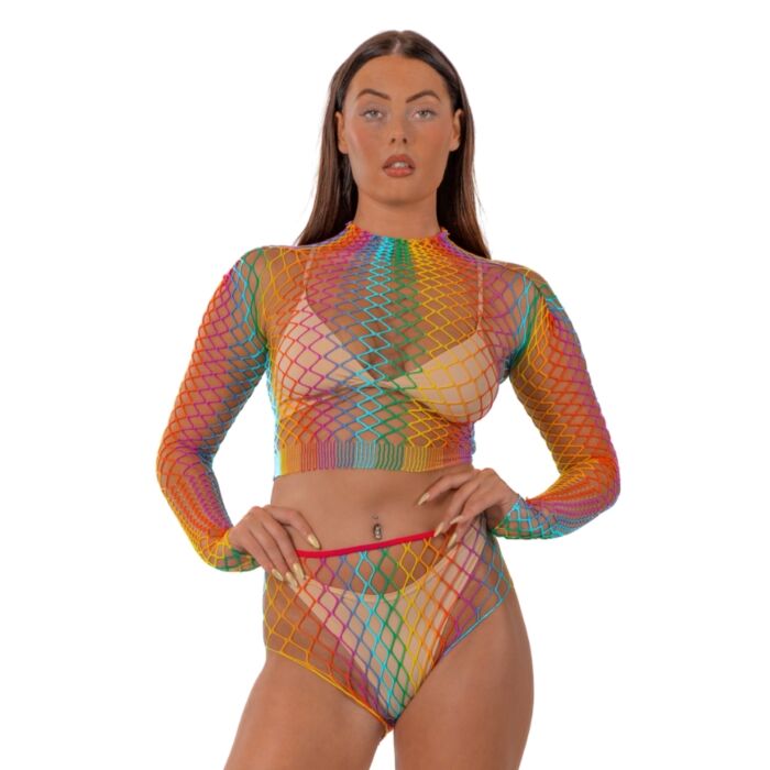 Lingerie-set Lace Rainbow Fence Net Crop Top och Bottoms Lingerie-set Lace Rainbow Fence Net Crop Top och Bottoms