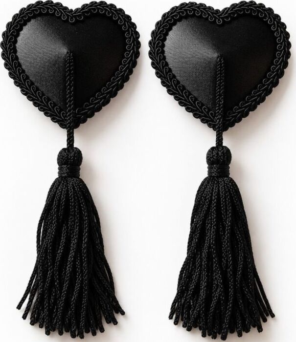 Hjärtformade nippelskydd CHILIROSE ACCESORIES CR 4897 med svarta tofsar
