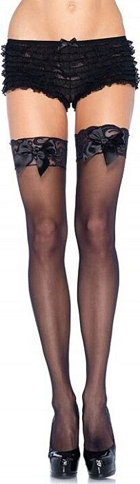 Leg avenue medias negras con detalle superior de encaje y lazo satinado Leg avenue medias negras con detalle superior de encaje y lazo satinado