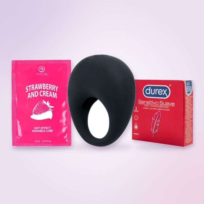 Kit för par med vibrerande ring från Pretty Love, kondomer och glidmedel