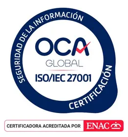 OCA:s certifieringsmärke för ISO/IEC 27001, ackrediterat av ENAC